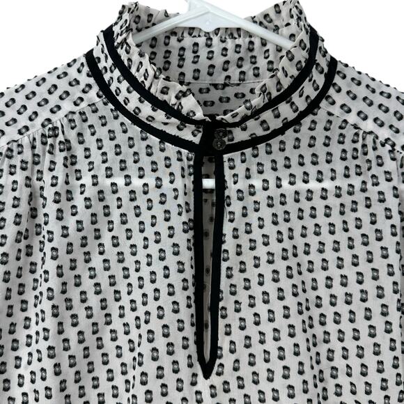 J.Crew Swiss Dot Blouse Top Womens Size 10 Silk Blend LS Mock Neck Keyhole - Picture 2 of 7